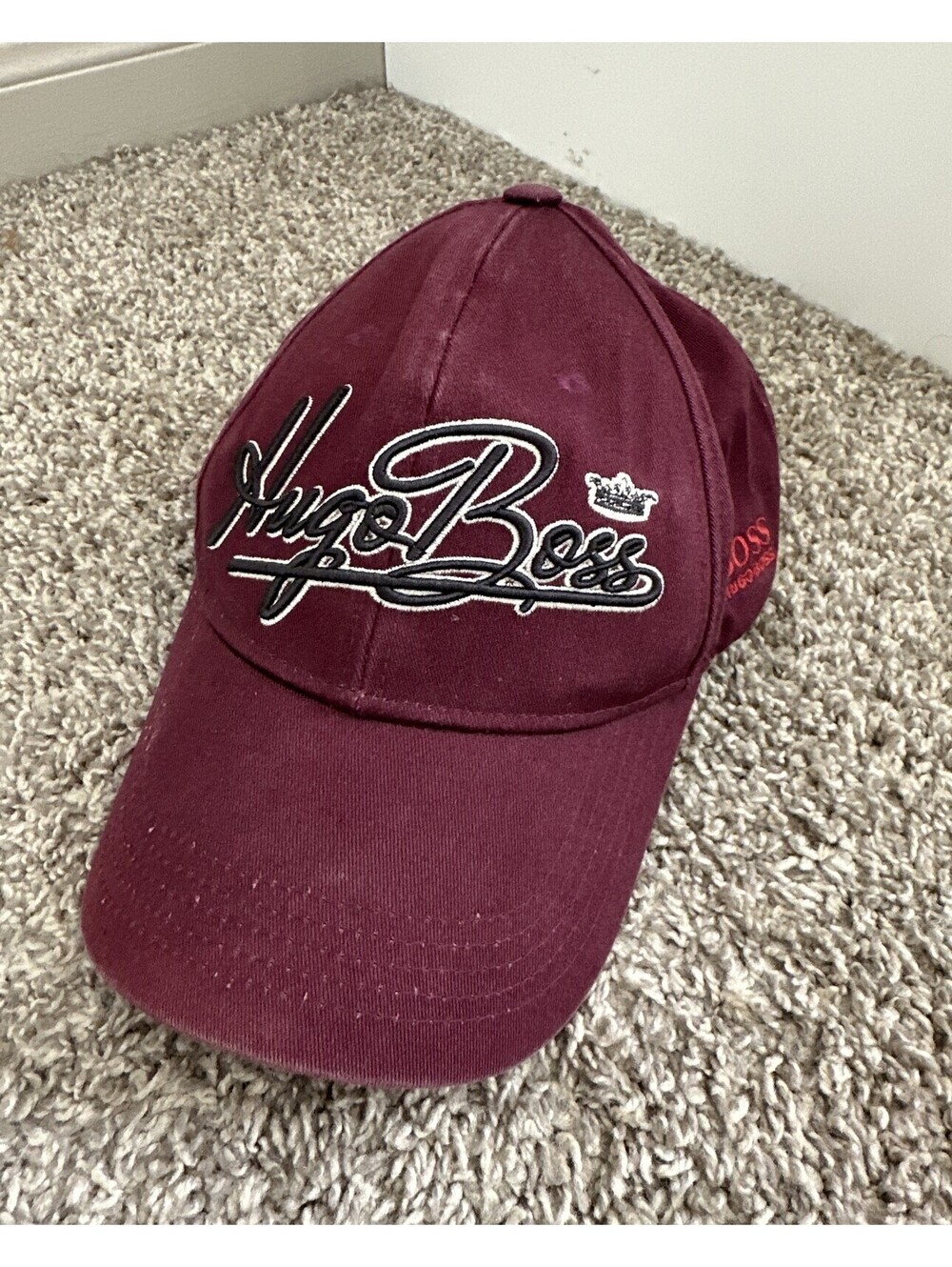 Hugo Boss Maroon Men's Baseball Cap Embroidered Logo Adjustable Hat One Size